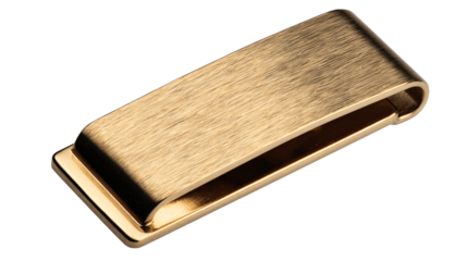 A engraved brass money clip in satin box variant 4849, white background --ar 16:9