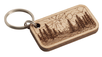A etched wood key tag with ring variant 6226, white background --ar 16:9