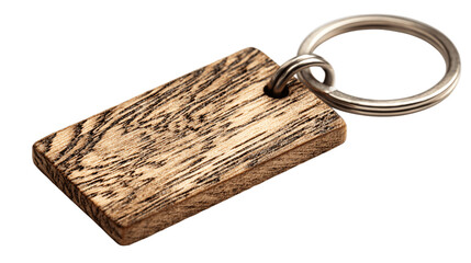 A etched wood key tag with ring variant 4811, white background --ar 16:9
