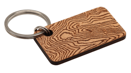 A etched wood key tag with ring variant 9217, white background --ar 16:9