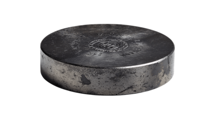 A flat steel paperweight with etched logo variant 5736, white background --ar 16:9
