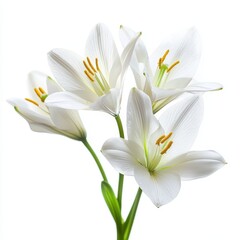 Fototapeta premium Delicate white lily flowers with yellow stamens isolated on white background
