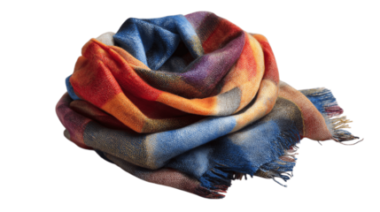 A fringe-edge wool scarf folded neatly variant 8769, white background --ar 16:9