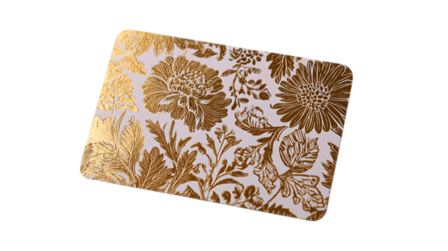 A gold-foiled kraft gift card holder variant 7264, white background --ar 16:9