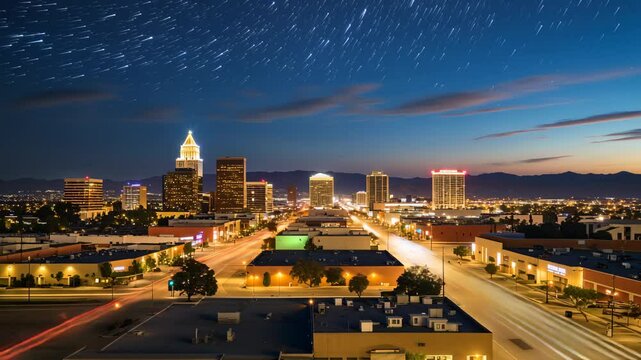 Glendale California Downtown Cityscape Time Lapse from Dusk to Night