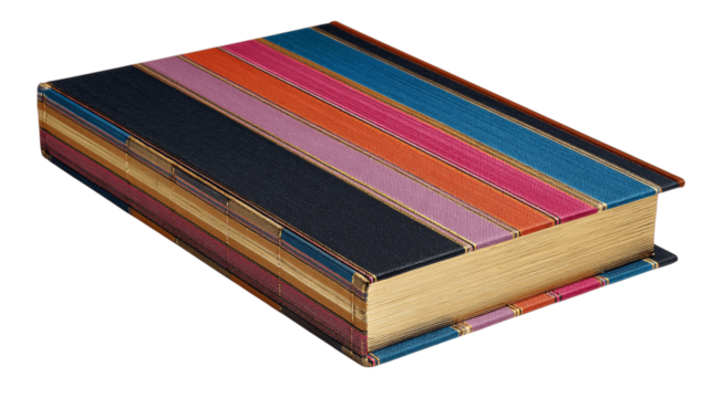 A hand-bound notebook with colored edges variant 7671, white background --ar 16:9