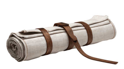 A linen utility roll with stitched pockets variant 6874, white background --ar 16:9