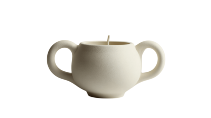A matte clay candle holder with handle variant 927, white background --ar 16:9