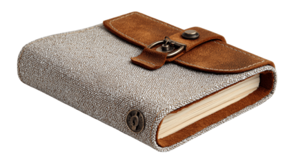 A stitched canvas journal with clasp variant 4724, white background --ar 16:9