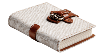 A stitched canvas journal with clasp variant 7329, white background --ar 16:9