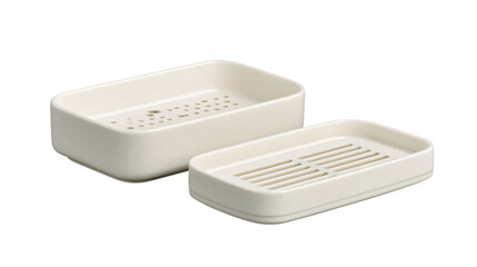 A two-part soap dish with drainage insert variant 6393, white background --ar 16:9