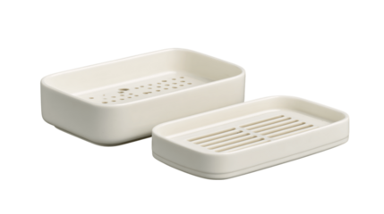 A two-part soap dish with drainage insert variant 6393, white background --ar 16:9