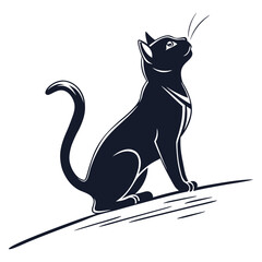 Black Cat Walking Among Flowers and Butterflies – Minimalist Nature and Pet Illustration, vector illustration of a cat, cat silhouette