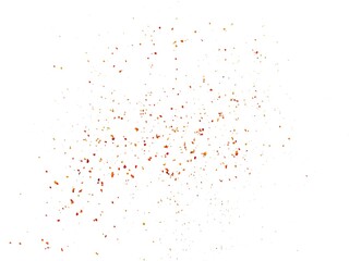 Sprinkle of chopped hot red chili peppers or paprika, paprika or red chili powder isolated on white background. Dry paprika powder spice. Pile of crushed red chili peppers or paprika.