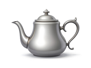 Realistic stainless steel teapot with a traditional design on white background. Generative AI