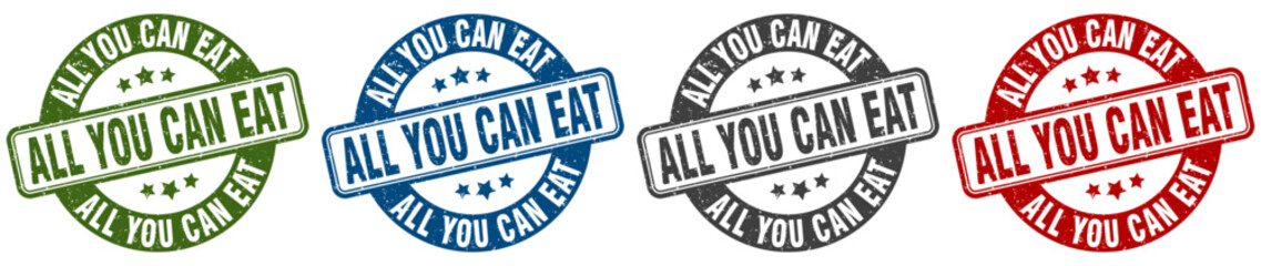 all you can eat stamp. all you can eat round stamp set isolated on white background