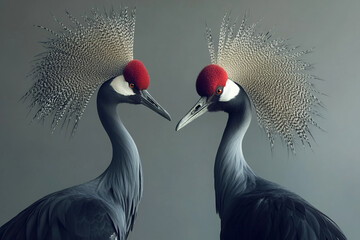 Grey-Crested Cranes in Symmetry