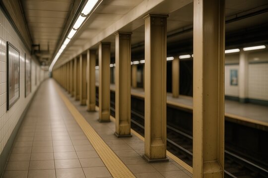 Subway Station Perspective with Vintage Architecture and Atmospheric Lighting in Urban Setting - Powered by Adobe