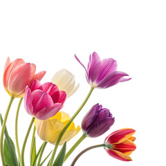 bouquet of colorful tulips on transparent background.