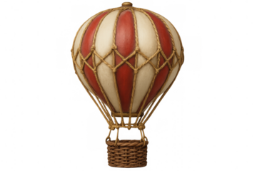 Vibrant red-and-white hot air balloon hovering above empty space, symbolizing travel excitement and boundless exploration