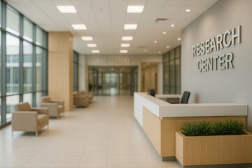 Modern University Research Center Lobby with Bright Lighting and Natural Light