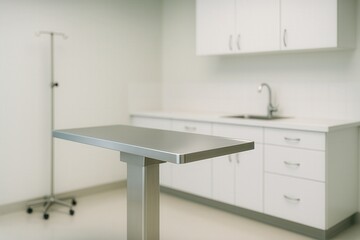 Modern Veterinary Clinic Exam Room with Stainless Steel Table and Sterile Environment