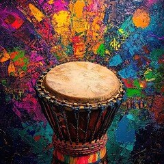 Naklejka premium Vibrant drum against a colorful abstract backdrop
