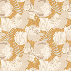 Elegant All Over Repeat Pattern with Leaves and Flowers