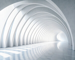 Abstract 3D blue tunnel with a futuristic circular pattern and converging lines, creating a dynamic architectural light design