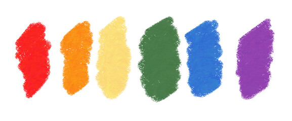 Rainbow crayon grunge hand drawn colorful doodle wax pastel, crayon isolated on white, clipping path
