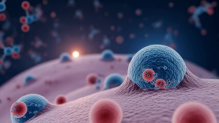 Microscopic view of an active immune t cell attacking a cancer cell by releasing perforin and granzymes, causing apoptosis or programmed cell death - Powered by Adobe