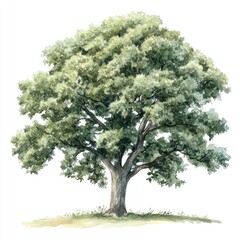 Fototapeta premium Green Oak tree illustration watercolor painting.