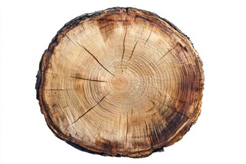 Obraz premium Wooden Tree Stump Cross Section on White Background