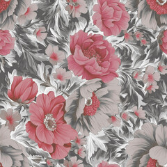 Colorful Botanical All Over Pattern with Texture Design