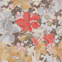 Colorful Botanical All Over Pattern with Texture Design