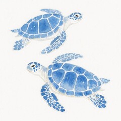Set of watercolor turtle illustration. Illustration for children's design, cards, prints or interior decor. Isolated on white background