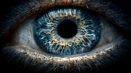 Abstract blue eye with space. An human eye on black background.