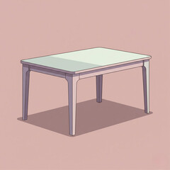 A simple table with clean lines and soft shadows stands alone against a plain pink background.