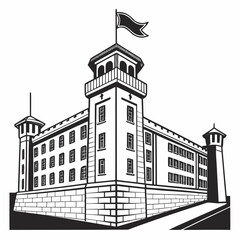 sketch of a building shilhoutte on white background