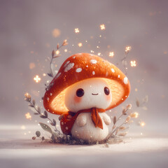 the generated art. Cute dreamy mushroom in a happy mood	
