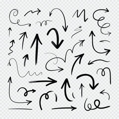 Hand-drawn arrow, squiggle, and doodle set for creative design, highlight, direction, and idea emphasis on transparent background

