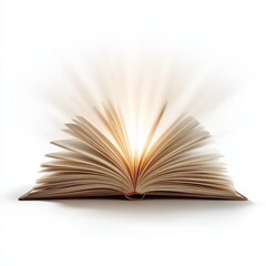 Open book glowing with light, knowledge, wisdom.