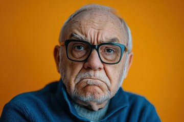 Obraz premium Angry Senior Man Showing Frustration on Solid Background