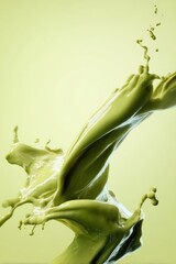 Dynamic splash of green liquid in motion with flowing and splatte effects, vibrant color and abstract fluid art for creative design