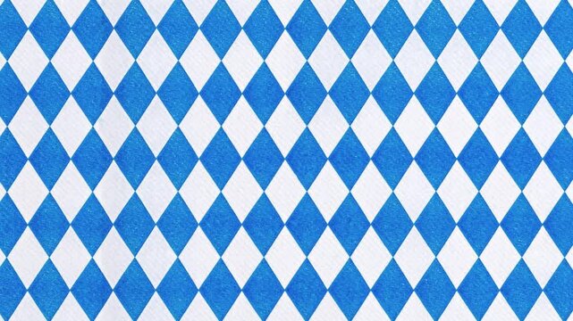 Oktoberfest background decoration with Bavarian flag pattern blue white diamonds moving. Ideal for use in event invitations, party flyers, beer festival 