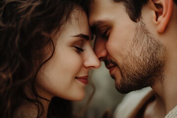 Obraz premium Romantic Couple About to Kiss Close-Up Moment