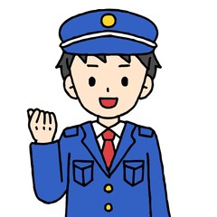 警備員の男性がガッツポーズをしている