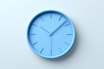 Round Blue Wall Clock with Minimalist Design and Clear Hour and Minute Markings on a Light Background