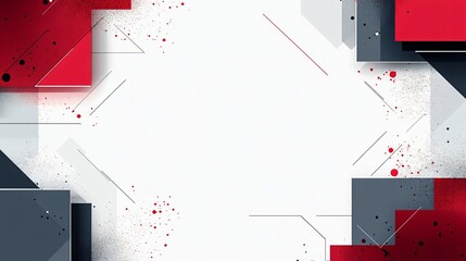 Geometric red and gray tech background with futuristic circuit pattern and angular elements.