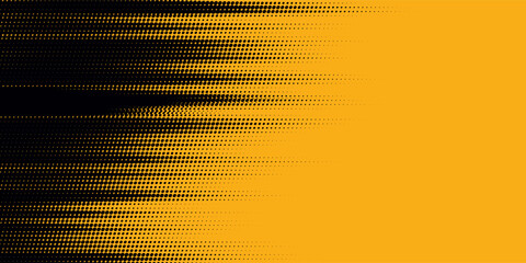 Black halftone pattern. Retro comic gradient background. Bright orange pixel dotted texture overlay. Cartoon pop art faded gradient pattern.vector background